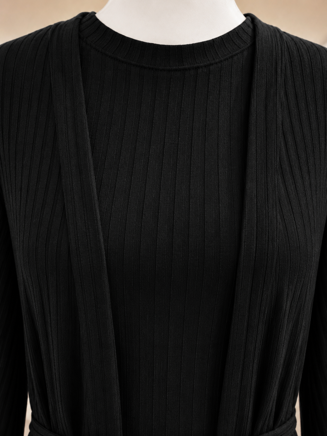ZARA RIBBED ABAYA SET (BLACK)