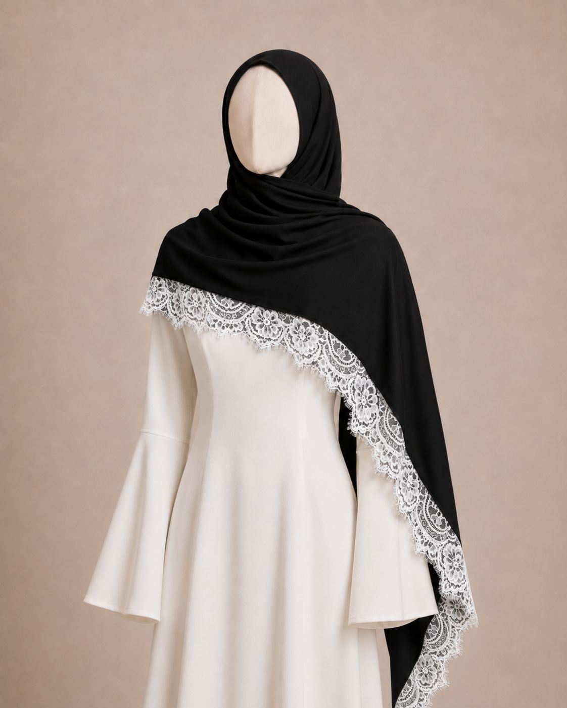 LACE MODAL SHAWL (BLACK/WHITE)