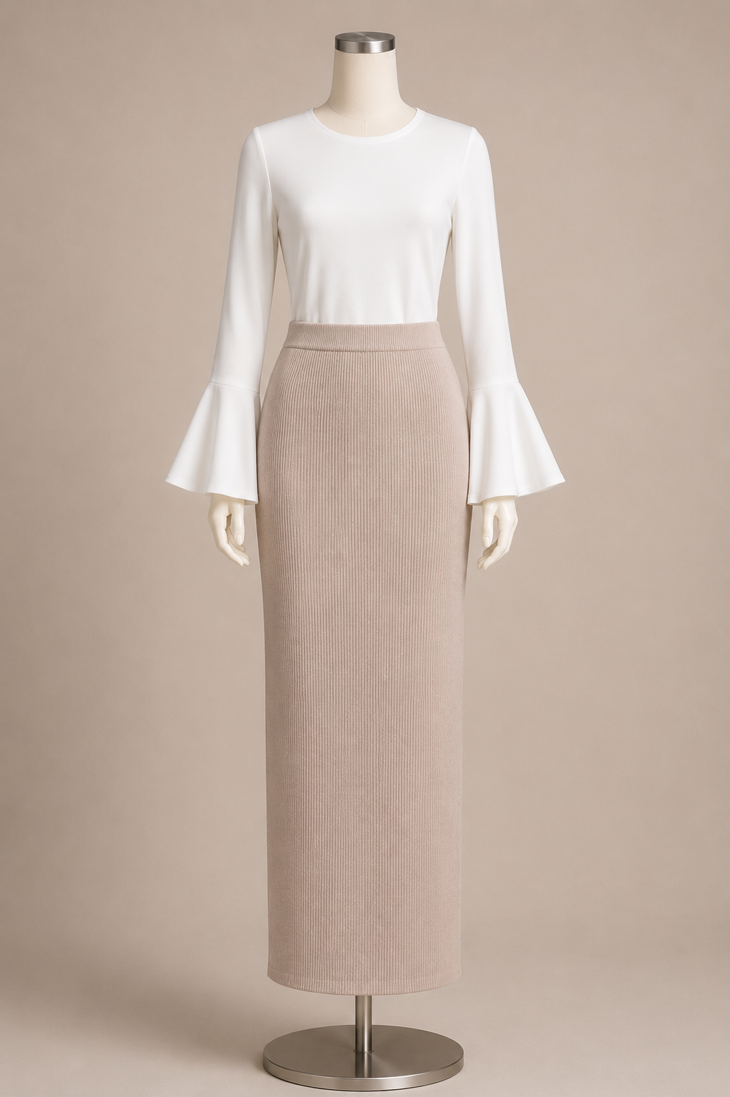 AMAL RIBBED SKIRT (NUDE)