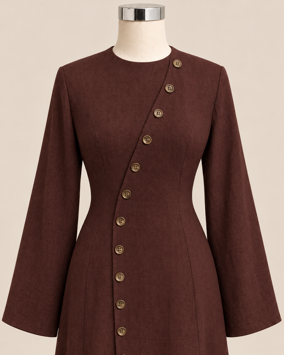 WARDA BUTTON DRESS (MAHOGANY)