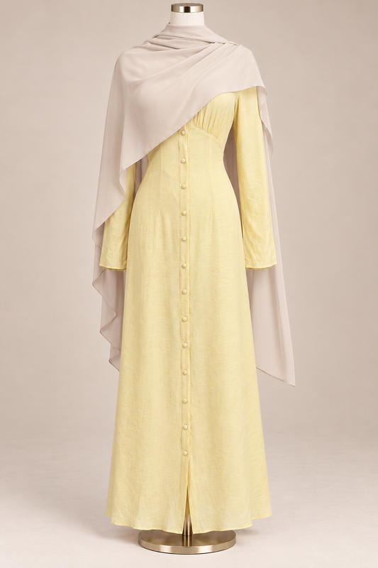HANNA BUTTON DRESS (BUTTER YELLOW)