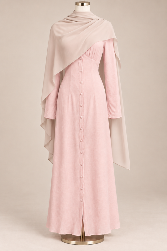 HANNA BUTTON DRESS (POWDER PINK)