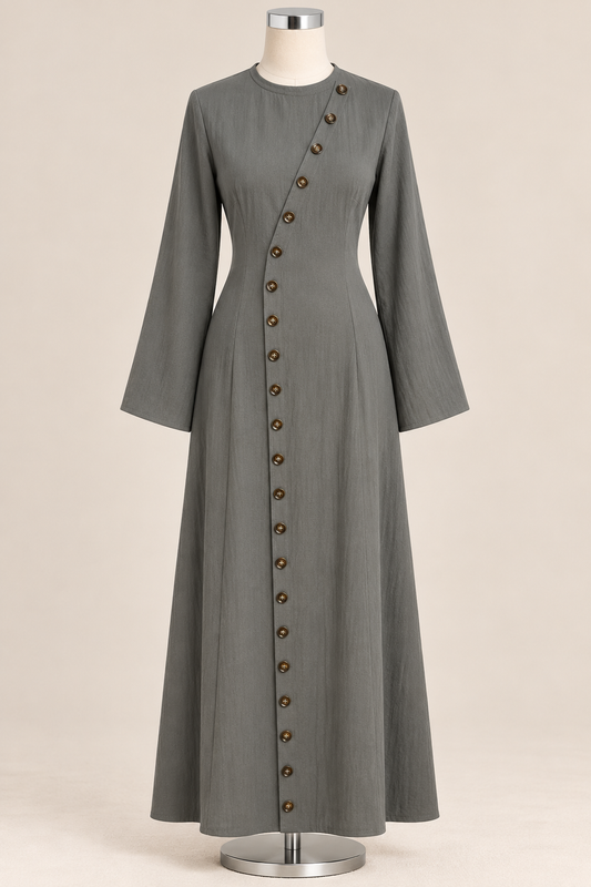 WARDA BUTTON DRESS (CHARCOAL)