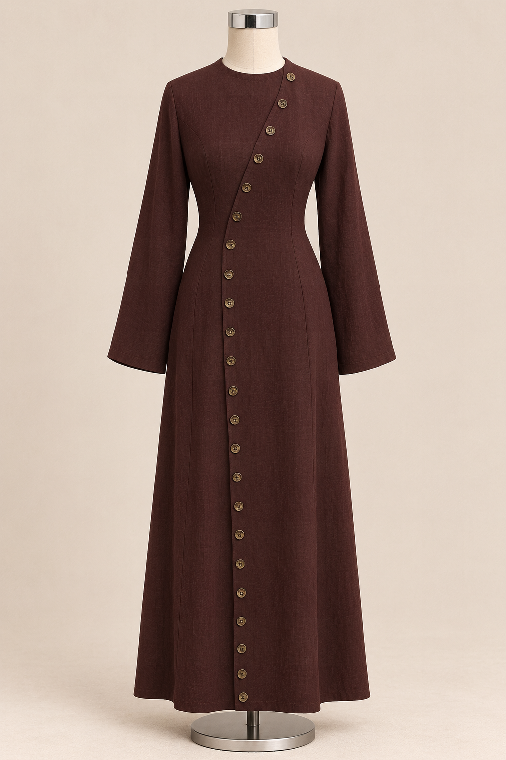 WARDA BUTTON DRESS (MAHOGANY)
