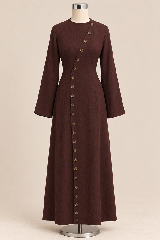 WARDA BUTTON DRESS (MAHOGANY)