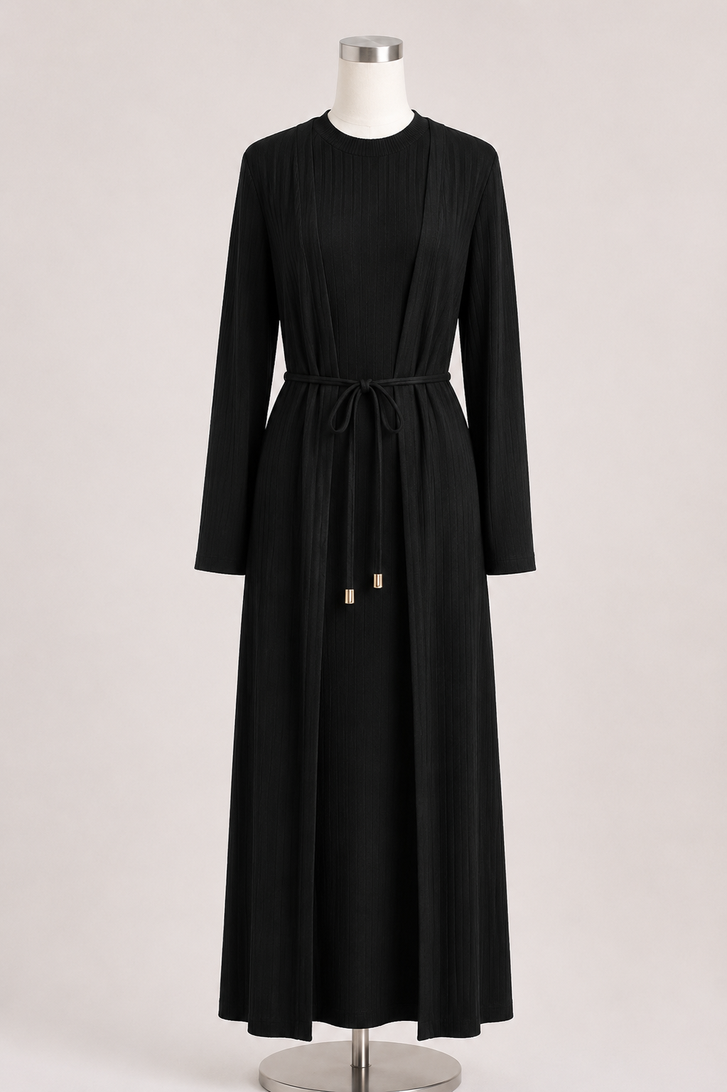 ZARA RIBBED ABAYA SET (BLACK)