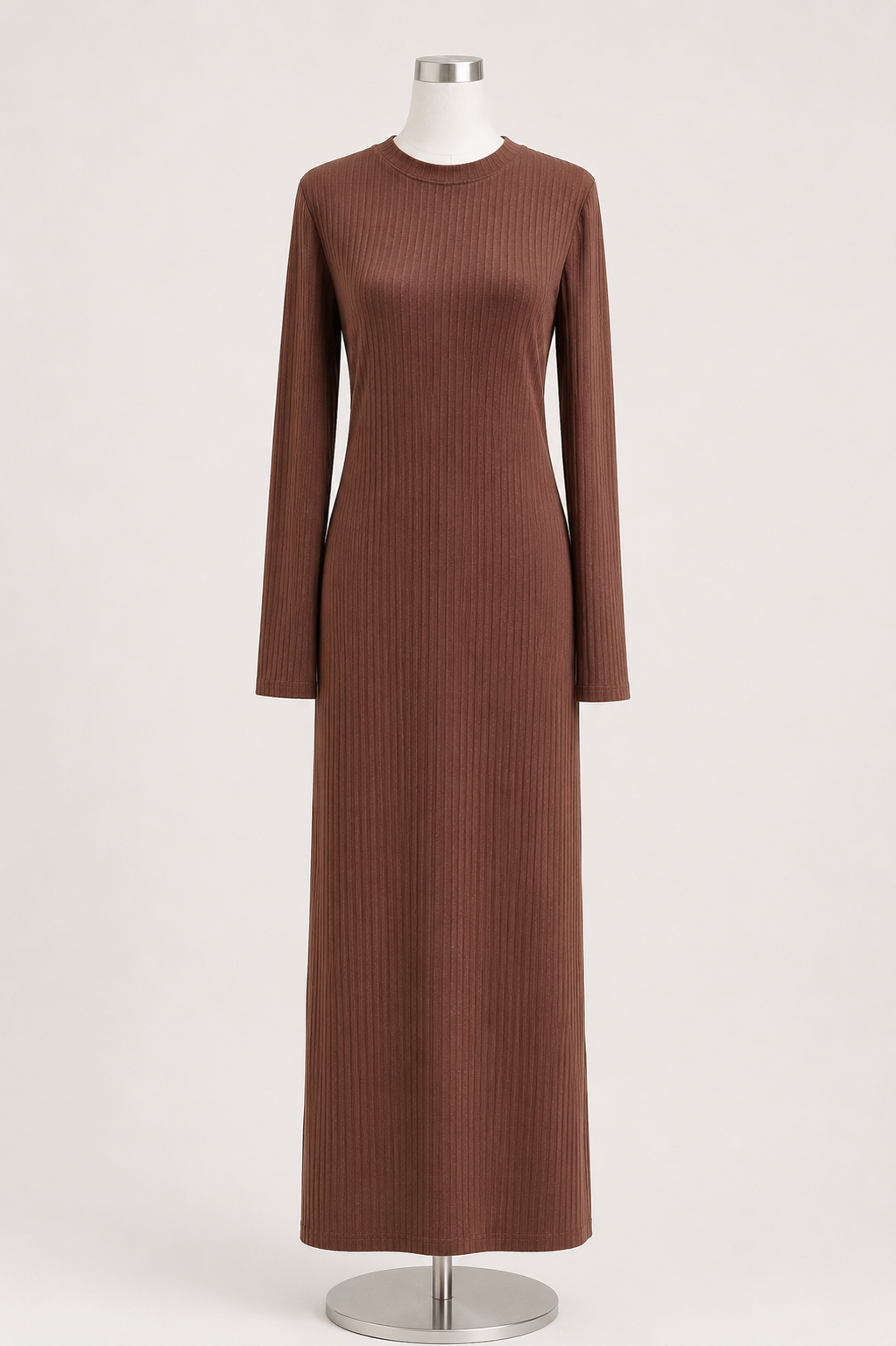 ZARA RIBBED ABAYA SET (BROWN)