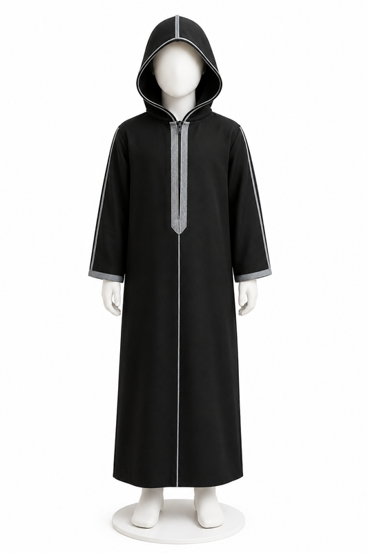 BOYS HOODED THOBE (BLACK)