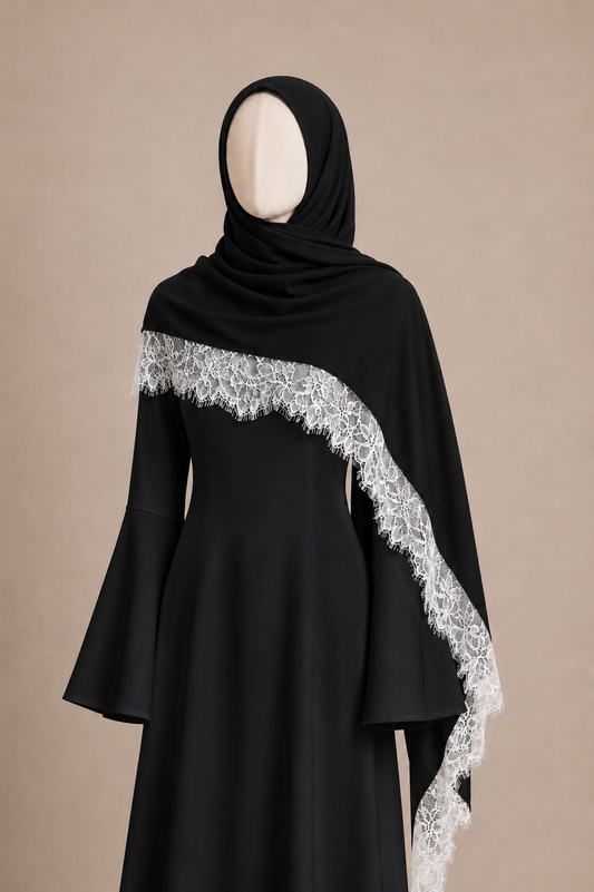 LACE MODAL SHAWL (BLACK/WHITE)