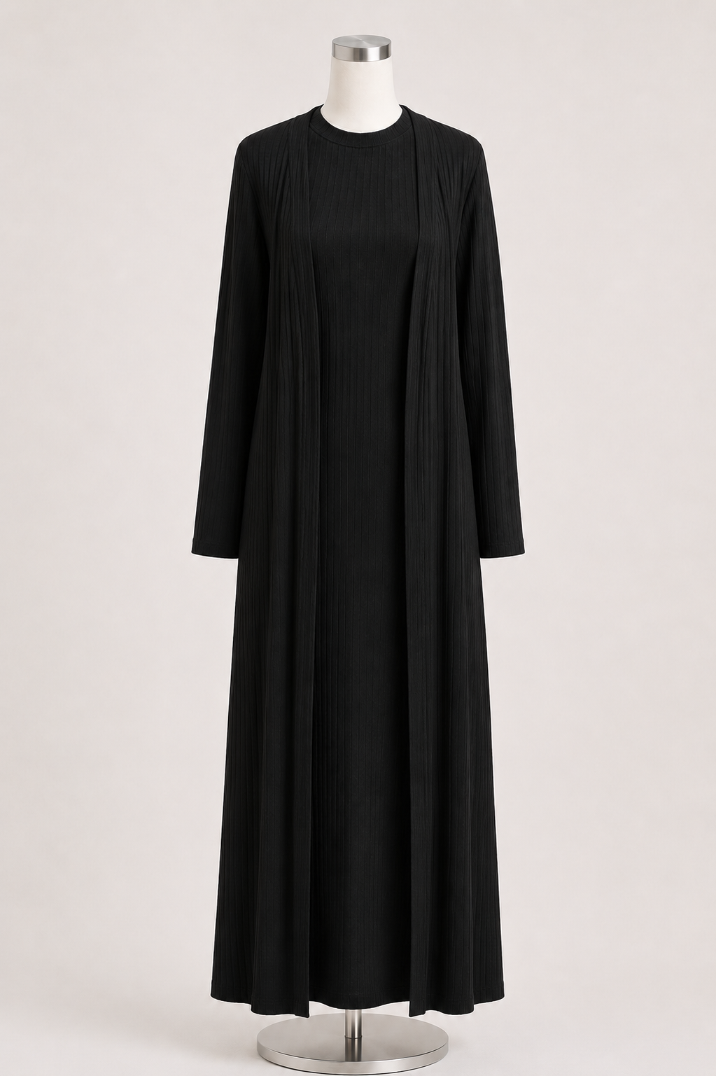 ZARA RIBBED ABAYA SET (BLACK)