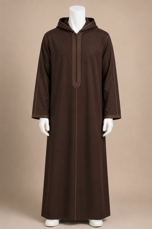 MOROCCAN HOODED DJELLABA (COFFEE)