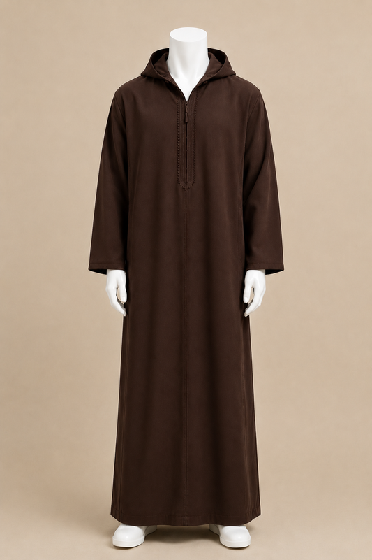 HOODED WOOL THOBE (BROWN)