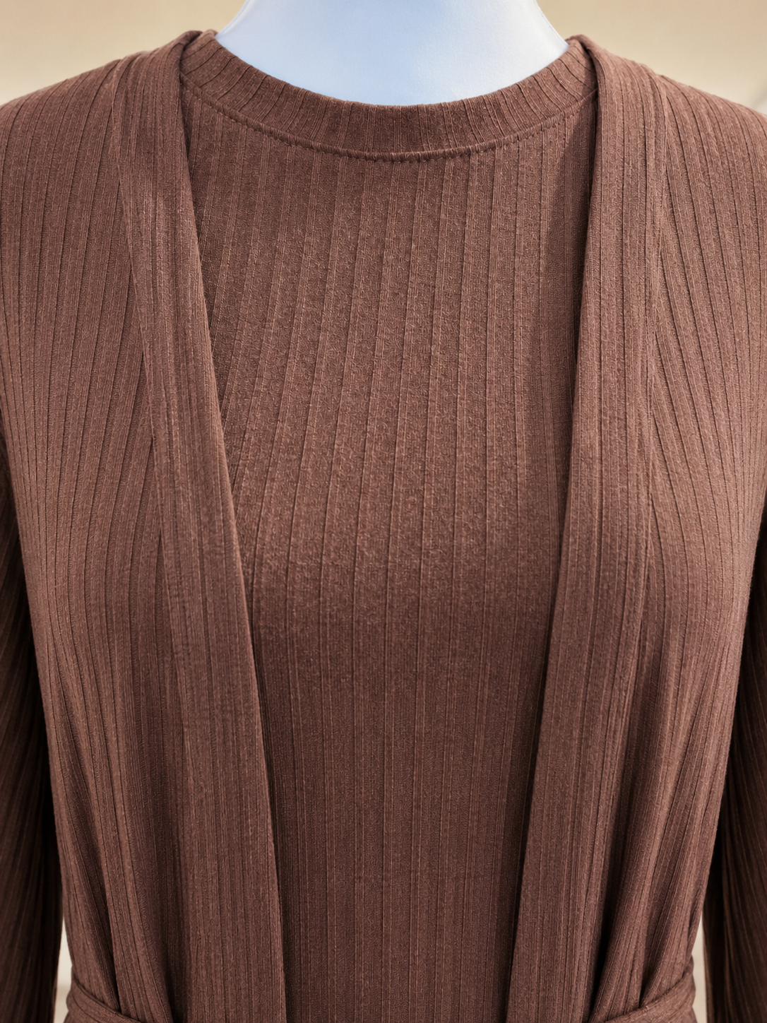 ZARA RIBBED ABAYA SET (BROWN)