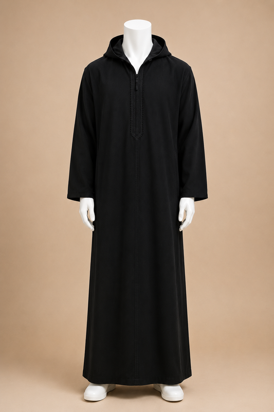 HOODED WOOL THOBE (BLACK)